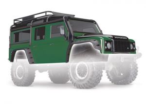 KARO, LAND ROVER DEFENDER, GRN/SCHWARZ TRAXXAS - KOMPLETT - FENSTER DURCHSICHTIG